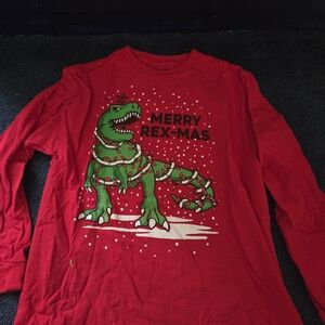 Red Dinosaur Christmas Kids Shirt